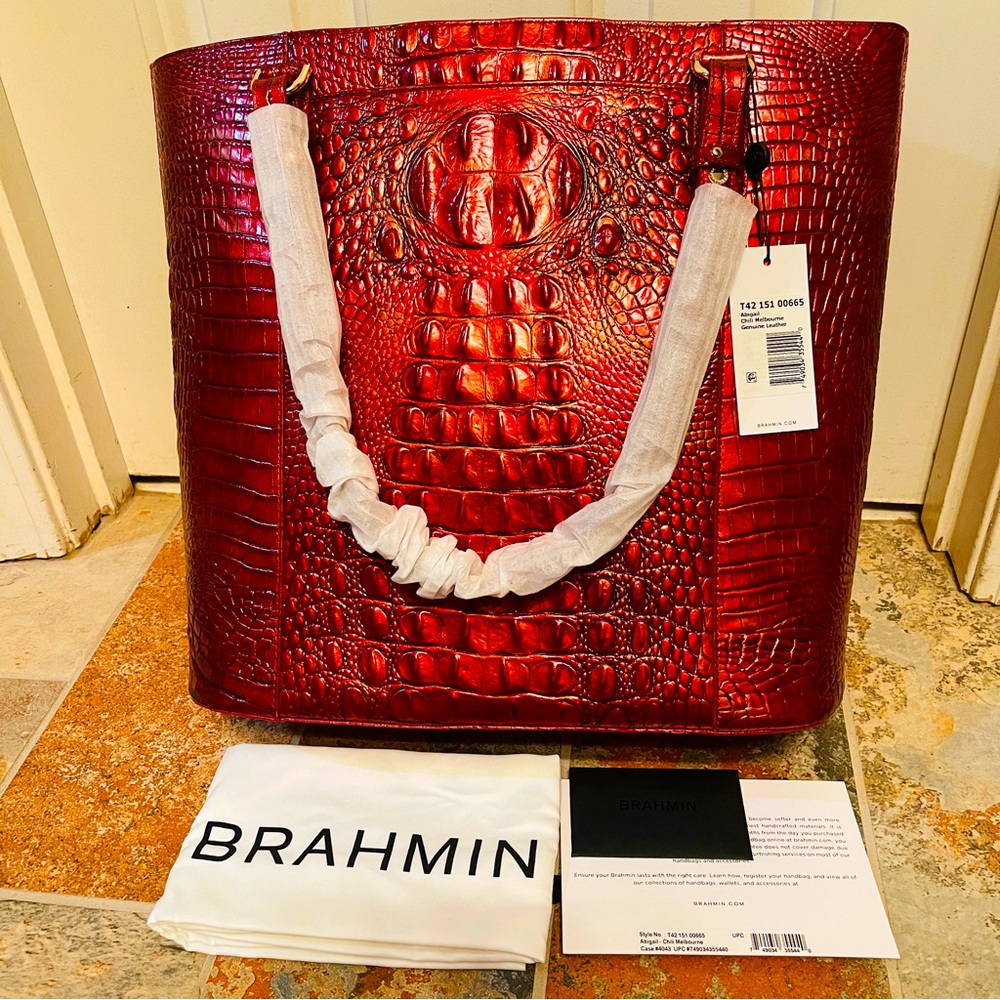Brahmin Abigail Chili Melbourne Croc-Embossed Tote Bag
